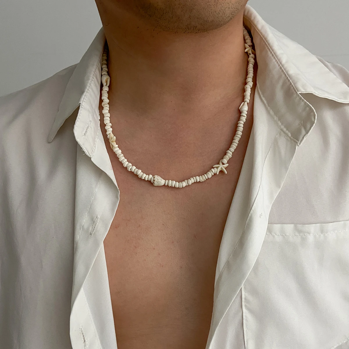 PuRui Böhmen Luxus Hals Halskette für Männer Halb Barock Imitation Perle Kokosnuss Schale Acryl Sommer Strand Stern Anhänger Schmuck