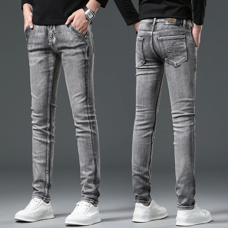 

Smoky gray jeans men's Stretch Slim Fit Ankle-tied trendy three-dimensional printing fashion casual all-match business pants