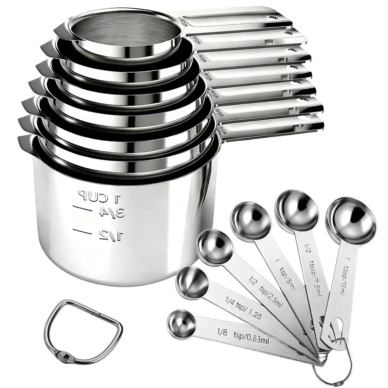 304 stainless steelcup measuring spoon set with graduated spoon, baking  spoon gadget kitchen tools