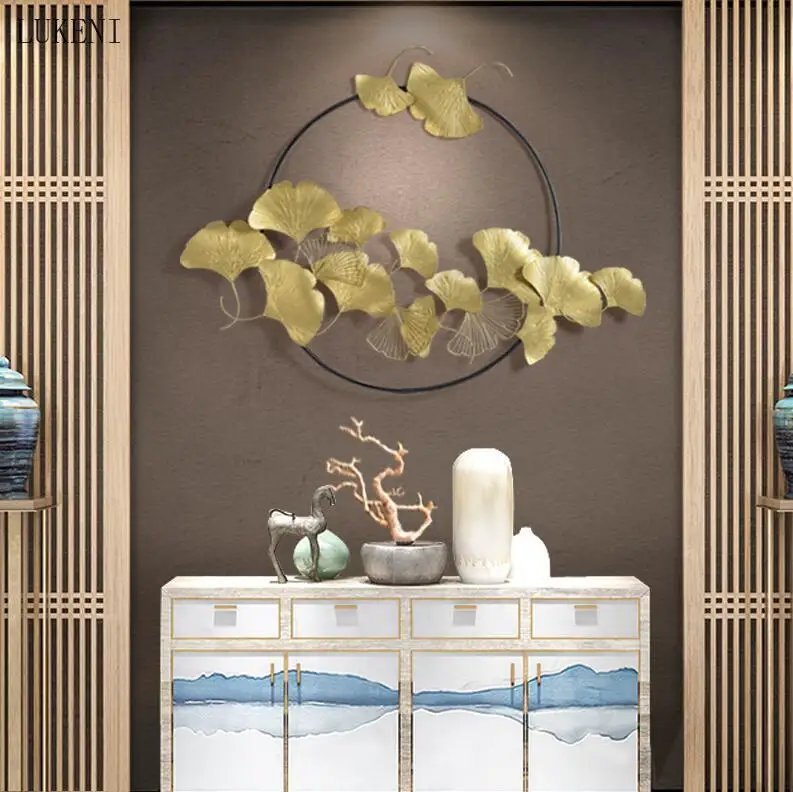 Chinese Wall Wrought Iron Wall Hanging Ginkgo Biloba Ornament Home Living Room Corridor Aisle Wall Decoration Crafts Accessories