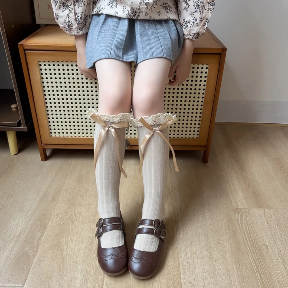 New Breathable Winter Compression Stocking Bowknot Sweat-absorbing Female Hosiery Y2K Lolita Pile Socks Autumn Winter