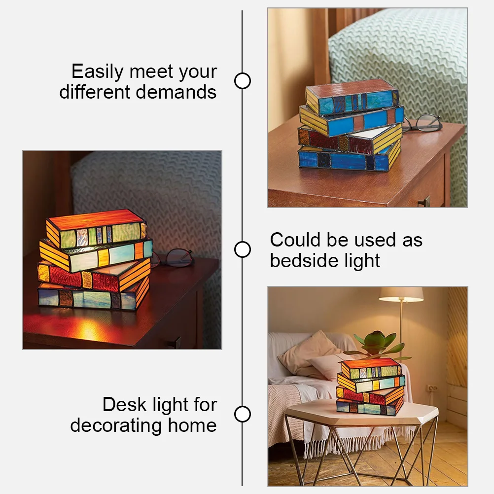 

Creative Stacked Books Table Lamp Decorative Bedside Light Bedroom Desk Lamp With Usb Port For Home Living Room Use