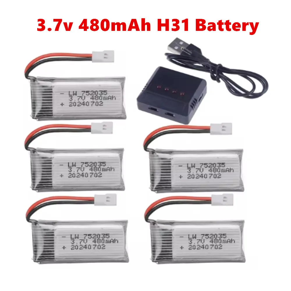 H31 Battery 752035 3.7V 480mAh Rechargeable Lipo Battery For H107 H31 KY101 E33C E33 U816A H6C RC Drone Spare Parts 3.7V Battery