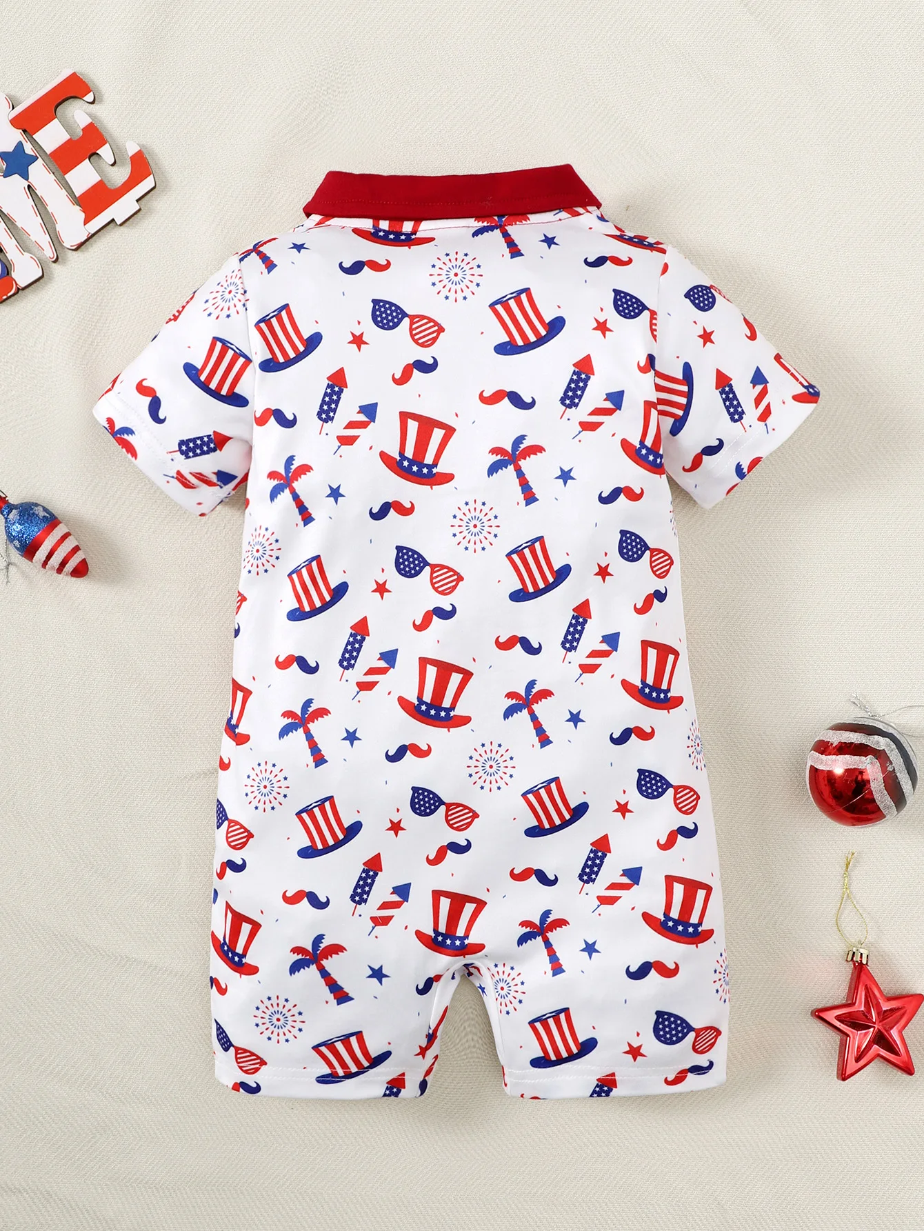 Baby Boy Patriotic Short Sleeve Polo Romper Design Outfit Casual Versatile Clothes for Infants Perfect for Independence Day