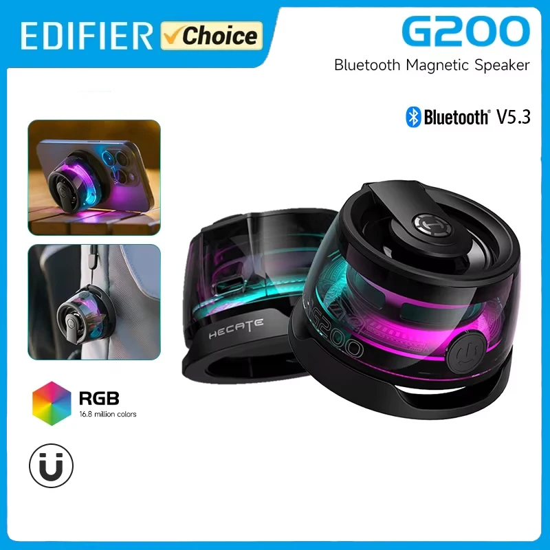 Edifier Portable Bluetooth Speaker HECATE G200 RGB Lighting Magnetic Speaker BT5.3 Mini Sound Box 7 Hours Playback Phone Holder