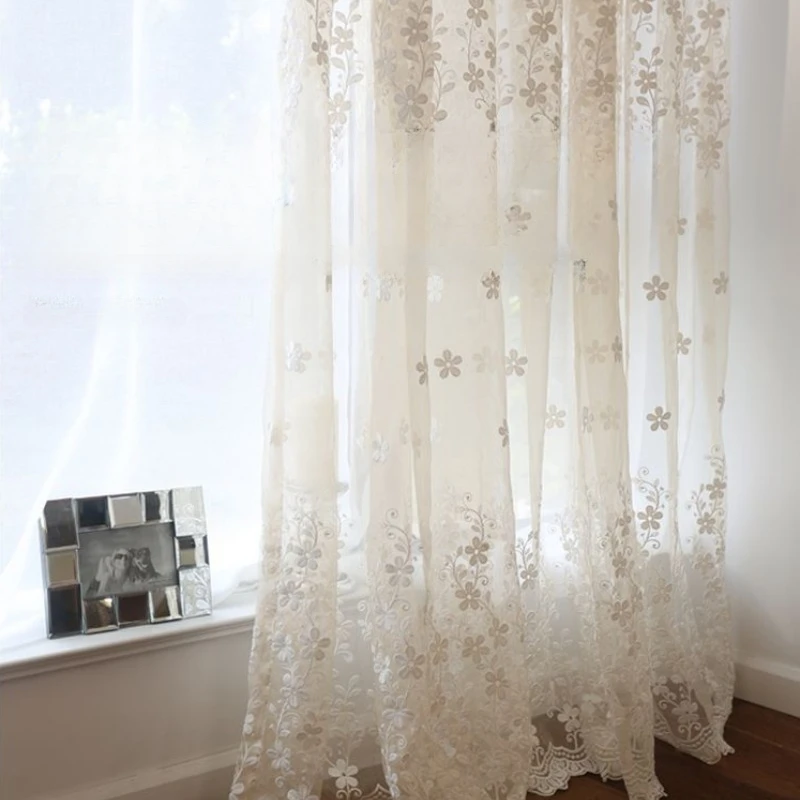 

Modern Minimalist Translucent Lace Tulle Instagram Style Small Flower Milk Silktulle White Embroidered Tulles for Living Room