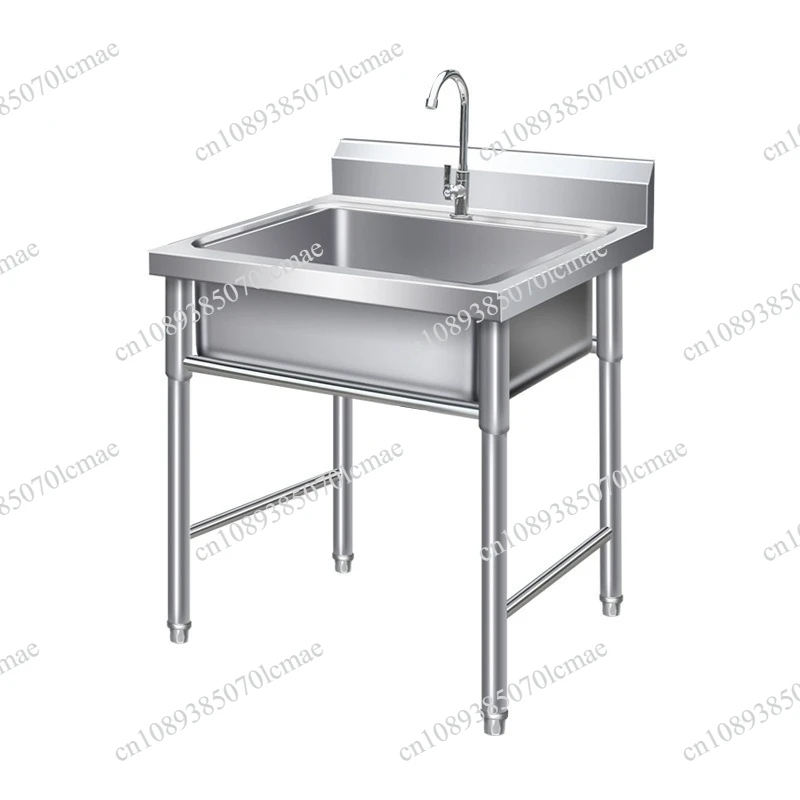 Commercial Stainless Steel Floor Standing Kitchen Sink with Support Bracket, Multi-Size Utility Wash Basin