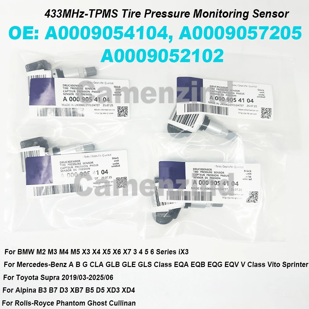

4PCS 433MHz TPMS Tire Pressure Monitor Sensor A0009054104 A0009052102 A0009057205 0009054104 for Benz A/B-CLASS W177 CLA GLB GLS