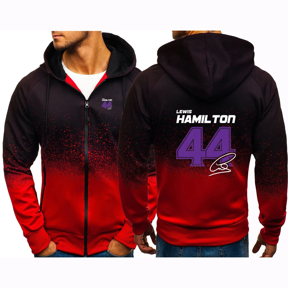 Lewis Hamilton Digital 44 Printed 2025 Spring And Autumn Gradient Color Zipper Sports Coat Men's Casual Breathable Cardigan