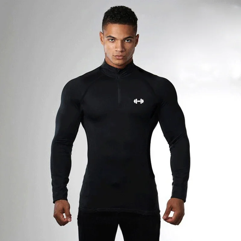 Compression Tight Autumn Quick Dry Polo Shirts Mens Running Casual Long Sleeve Polos Gym Fitness Bodybuilding Muscle T-shirts
