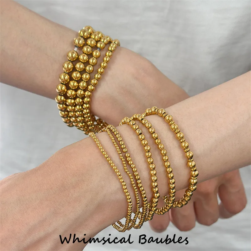 

Custom Wholesale Various Size Vintage Bracelet 18K Gold Plated Stainless Steel Jewelry Beads Bracelet Women Gift Jewelry
