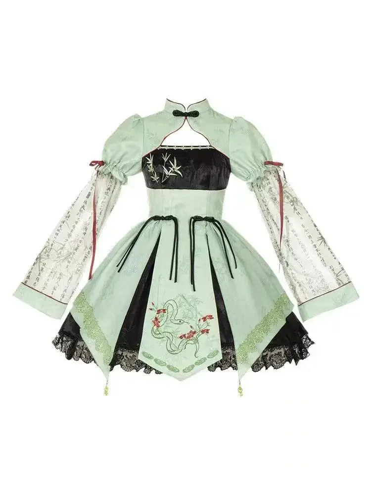 

2025 summer new Chinese Style Women Lolita Skirt Japan Lolita Chinese Cheongsam Element Cos Original Short Sleeve Lace Skirt Set