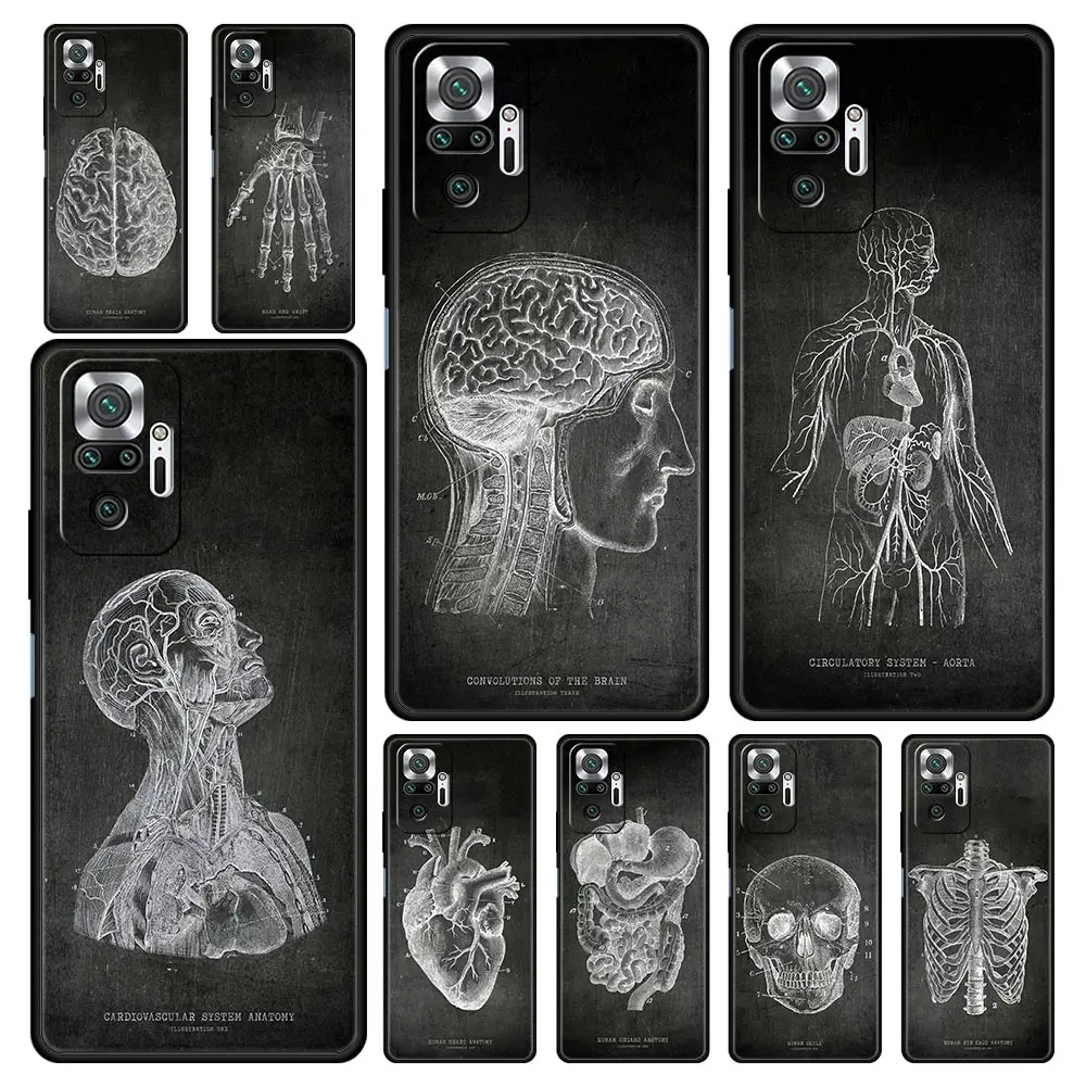 Phone Case For Xiaomi Redmi Note 13 12 5G 9S 9 8 10 11 Pro 9T 13C 12C 10C 9C 9A 7 Pro Soft Silicone Cover Chalkboard Anatomy