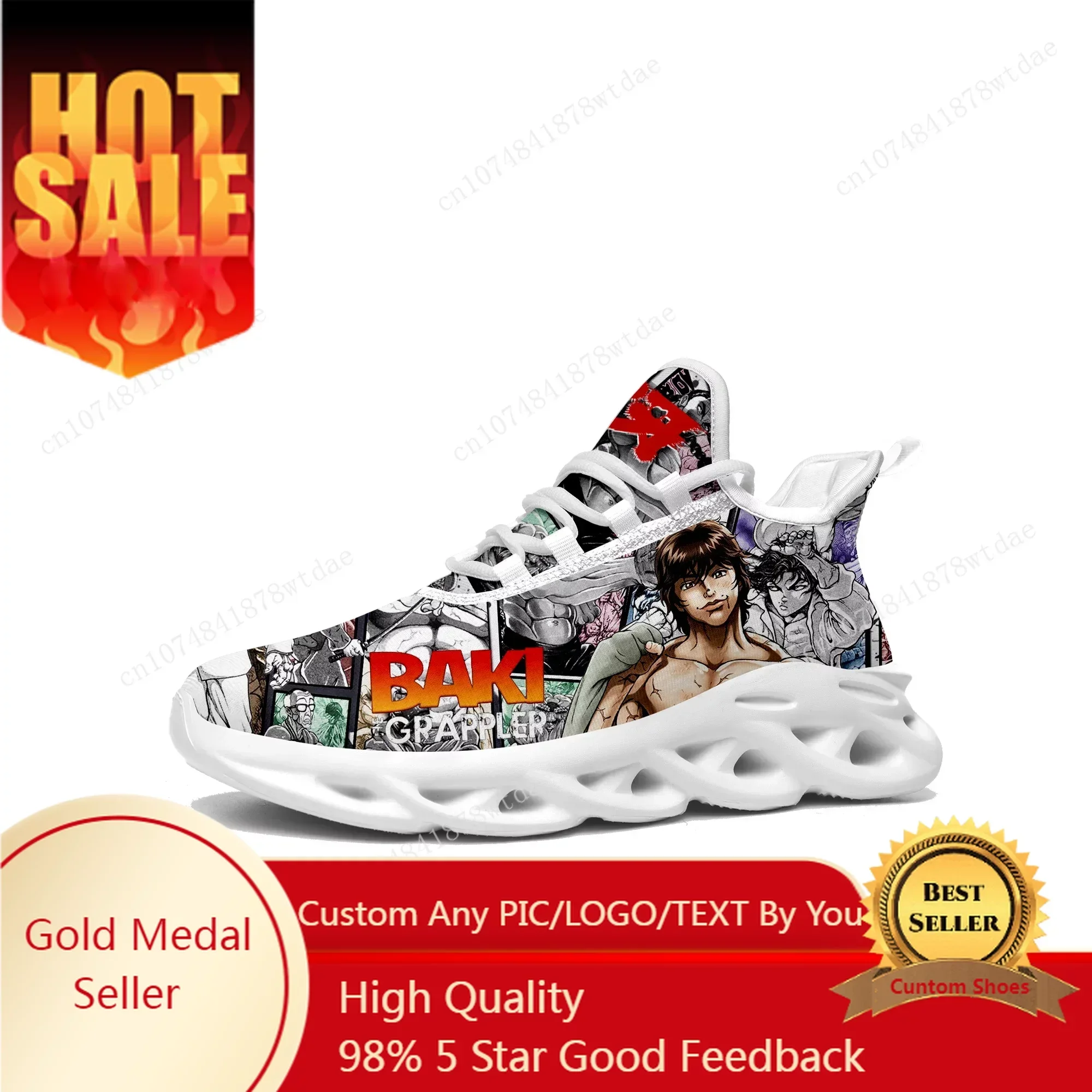 

Baki The Grappler Hanma Baki Flats Sneakers Mens Womens Teenager Sports Running Shoes High Quality Custom Lace Up Mesh Footwear