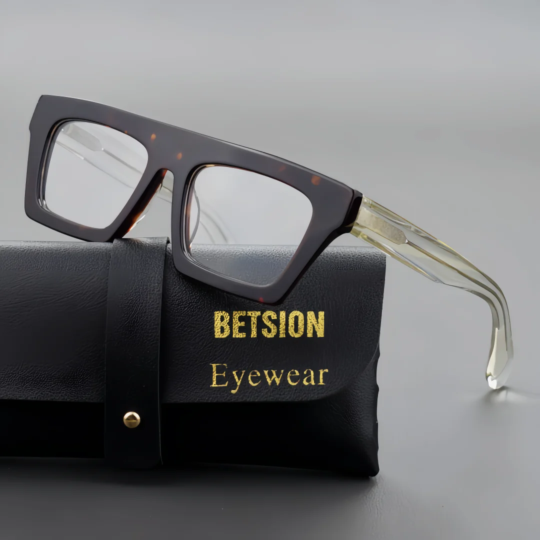 BETSION Men's Retro Rectangle Eyeglasses Frames Thick Acetate Full Rim Fashion Spectacle Trendy Tortoise Eyewear #6625