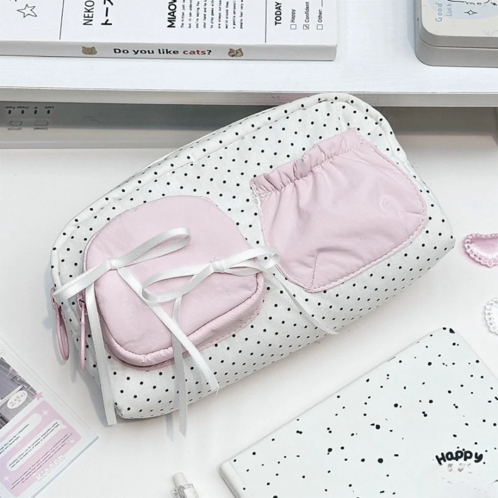 كارتون لطيف القوس القلم حقيبة لينة الوردي مقلمة سعة كبيرة القرطاسية حقيبة التخزين هدية الطالب