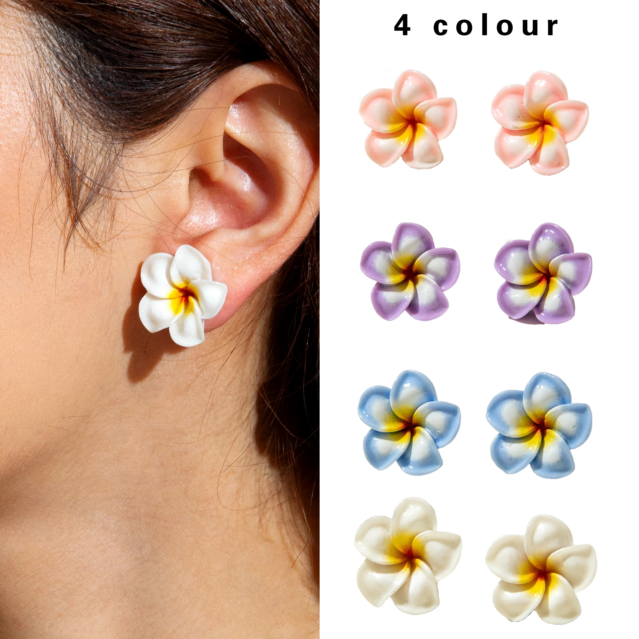 Tocona Flower Earrings Elegant Flower Ear Studs Pretty Earrings Studs Hawaiian Korean Style Sweet Elastic Vintage Earrings