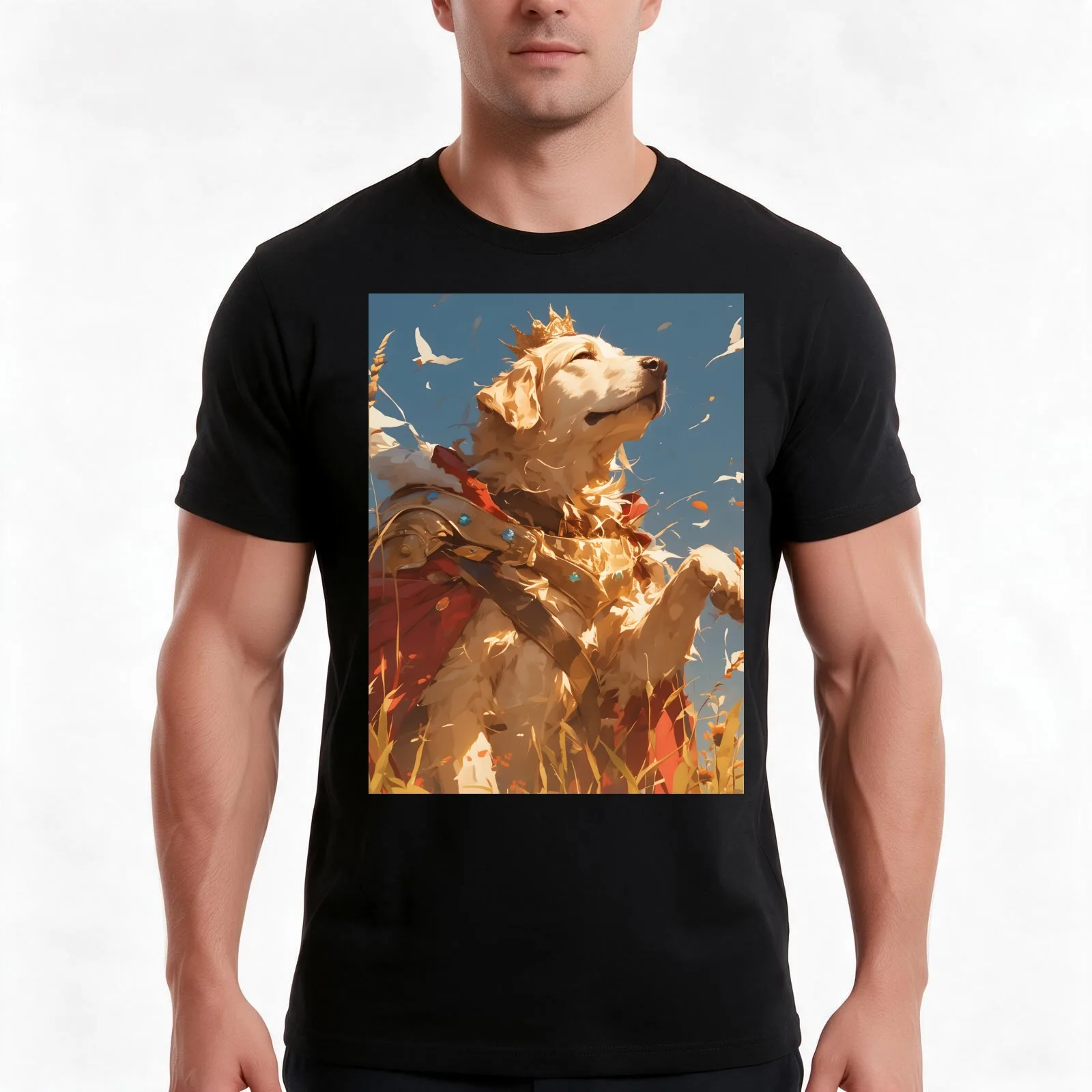 golden retriever doggo 13 T-Shirt, Summer Casual Cotton Tee, Oversized Streetwear Tops, Vintage Graphic Print, Unisex Men Women