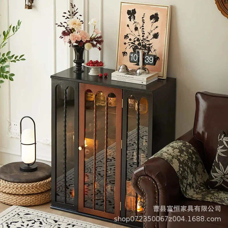 Solid wood wine cabinet, antique doorcabinet in living room, glass dustproof displaycabinet, sofa high sidecabinet, figure ca