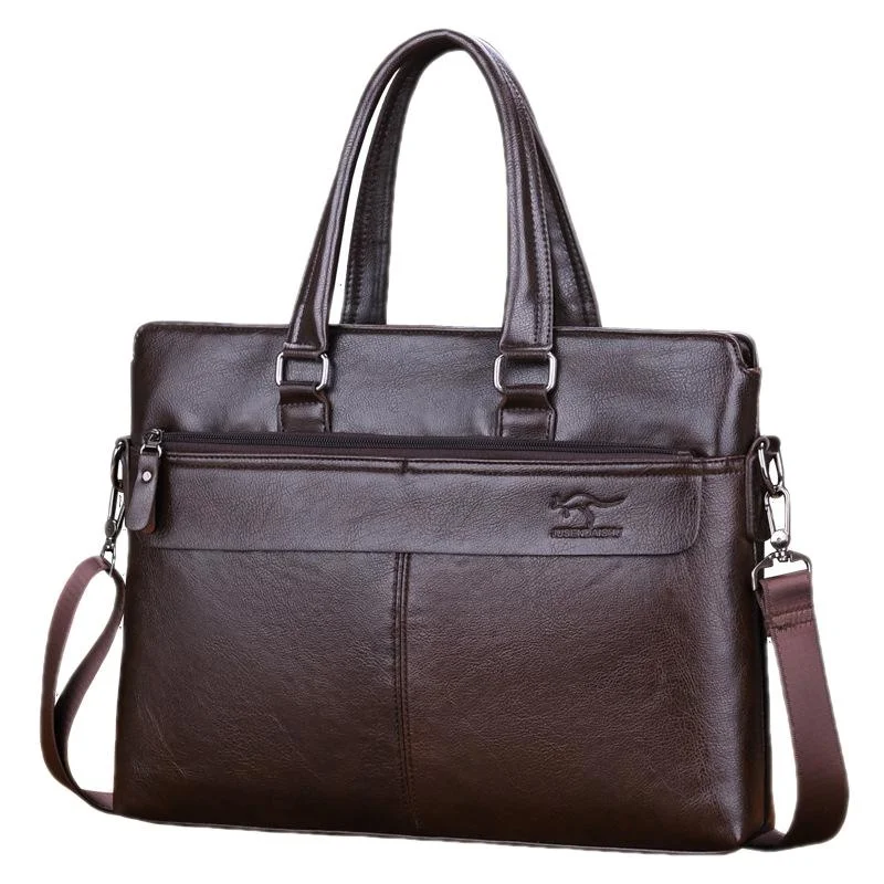 Maletines de cuero PU Vintage para hombres, bolso de mano de lujo con cremallera, bolsos de mensajero de hombro para hombres de negocios, bolso para computadora portátil de oficina