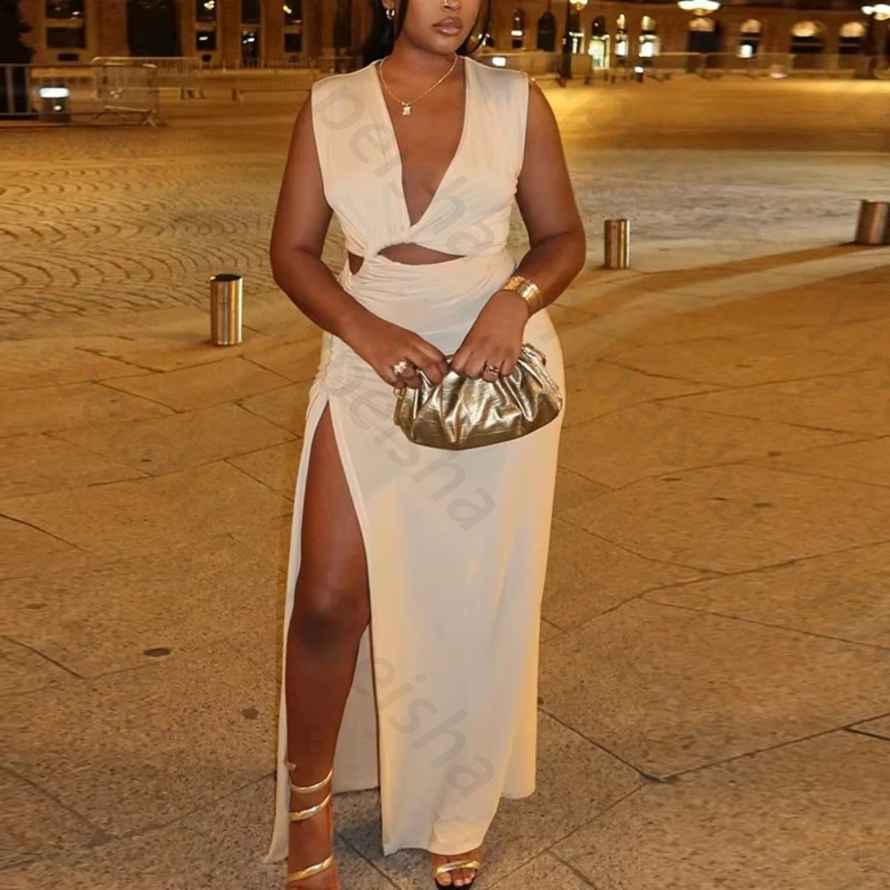 ノースリーブ無地サイドスリットイブニングドレスエレガントセレブリティドレス絶妙な高品質プロムパーティードレス女性カスタマイズ