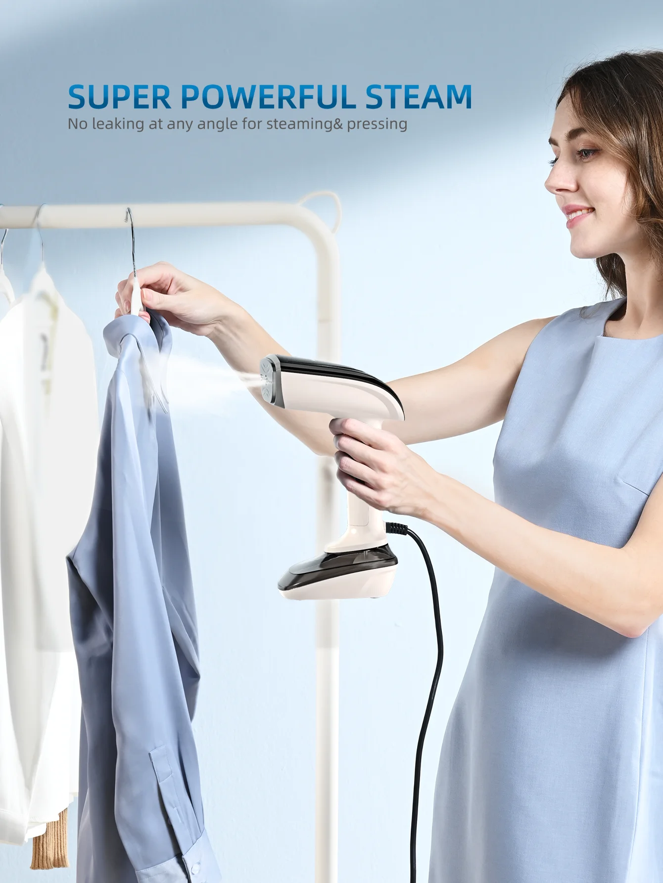 Handheld Garment Steam Iron 1200W Portable Electric Iron, Quick Heating in 30 Seconds, Dual-Use for Dry and Wet Ironing, 20 Minutes Continuous Steam, 300ml Water Tank, Comes with 3 Accessories, Suitable for Home and Travel Use