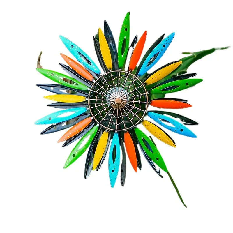 Solar Powered Double Sided Color Wind Spinner Rotatable Iron Art Metal Ornament Waterproof Outdoor Garden Yard Landscape Decor