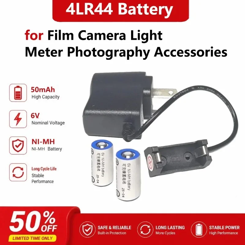for 6V 50mAh New Ni-MH Battery&Charger Set Replace 4LR44 PX28A Battery for Film Camera Light Meter Photography Accessories