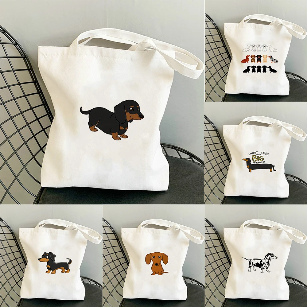 Bolso de mano de lona con estampado de perro salchichichha bolso de hombro غير رسمية a la moda con bonitos patones de perro
