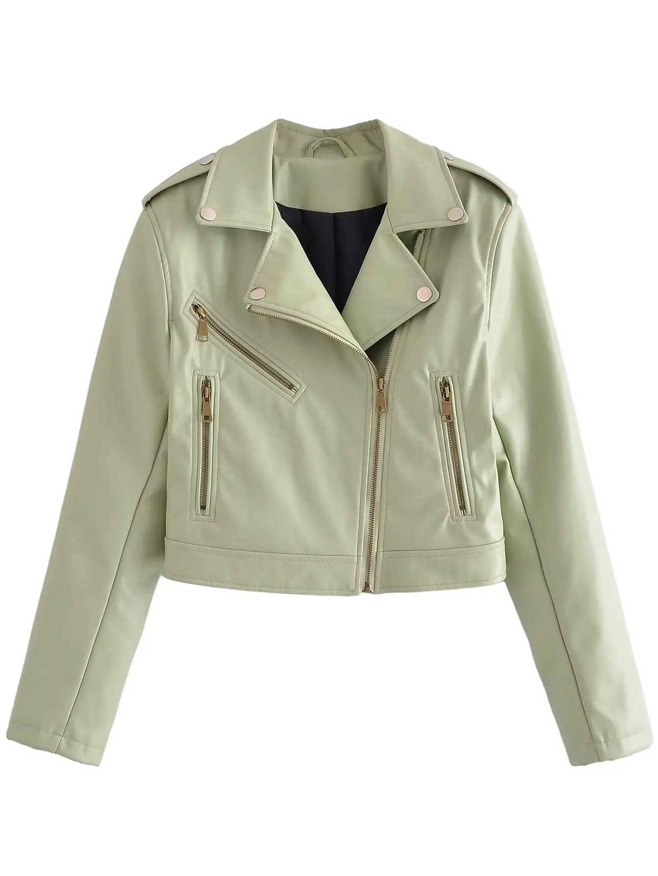 Blouson de motard en similicuir noir avec fermeture éclair, col rabattu, avec ceinture, nouvelle collection printemps-automne