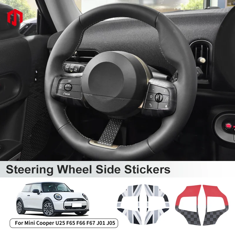 

2PCS Car Steering Wheel Button Frame Sticker For Mini Cooper F65 F66 F67 J01 J05 U25 Leather Car Interior Decoration Accessories