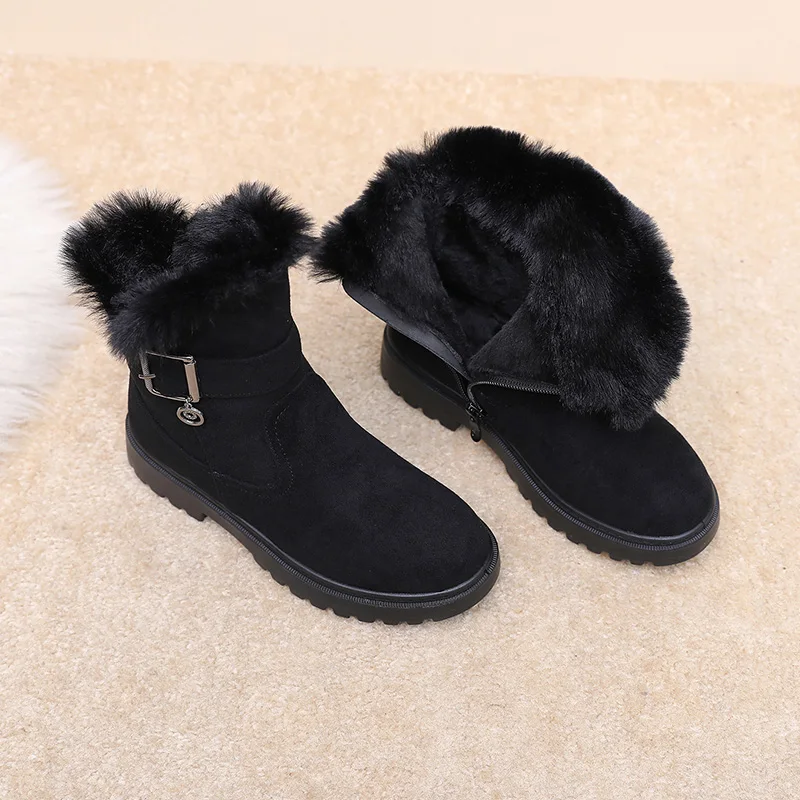 

Thick Plush Snow Boots Women Faux Suede Non-slip Winter Boots Woman Keep Warm Cotton Padded Shoes Platform Ankle Booties 2024