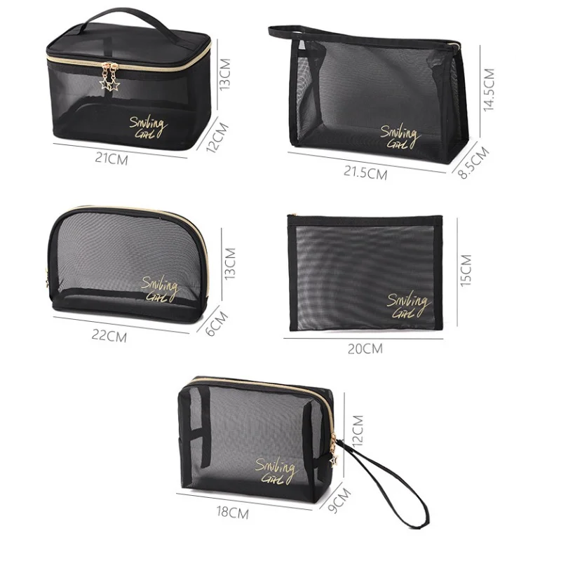 Transparent Mesh Makeup Bag Travel Toiletry Organizer Handheld Large Capacity Cosmetic Storage Bag Breathable Net Cloth Wash Pou