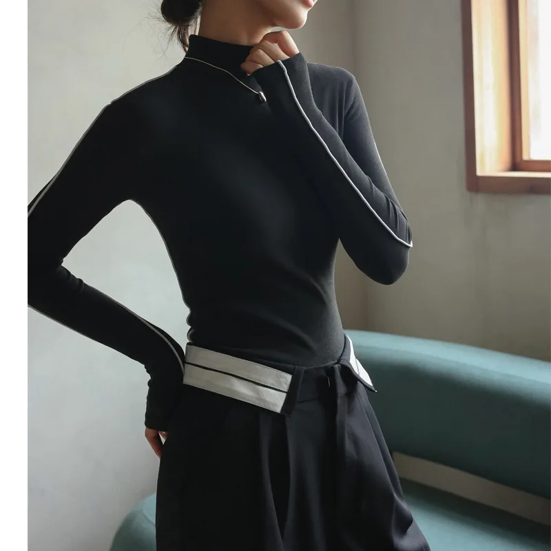 Q Feng Color Clothing Half High Collar De Velvet Base Shirt For Women Autumn Winter Inner Wear Slim Fit Long Sleeve