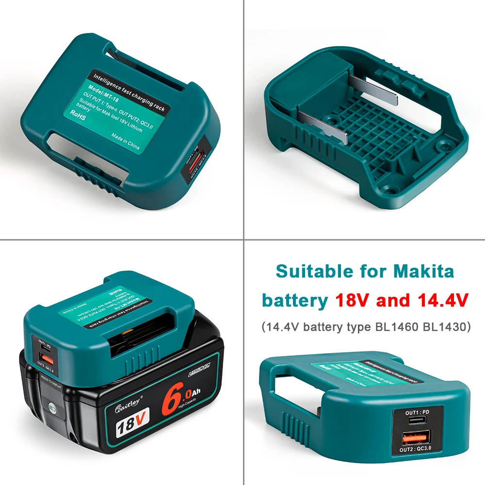 fast charging Adapter for Makita 18V 14V battery BL1860 batteries onvert to power bank with dual output interface Portable rack