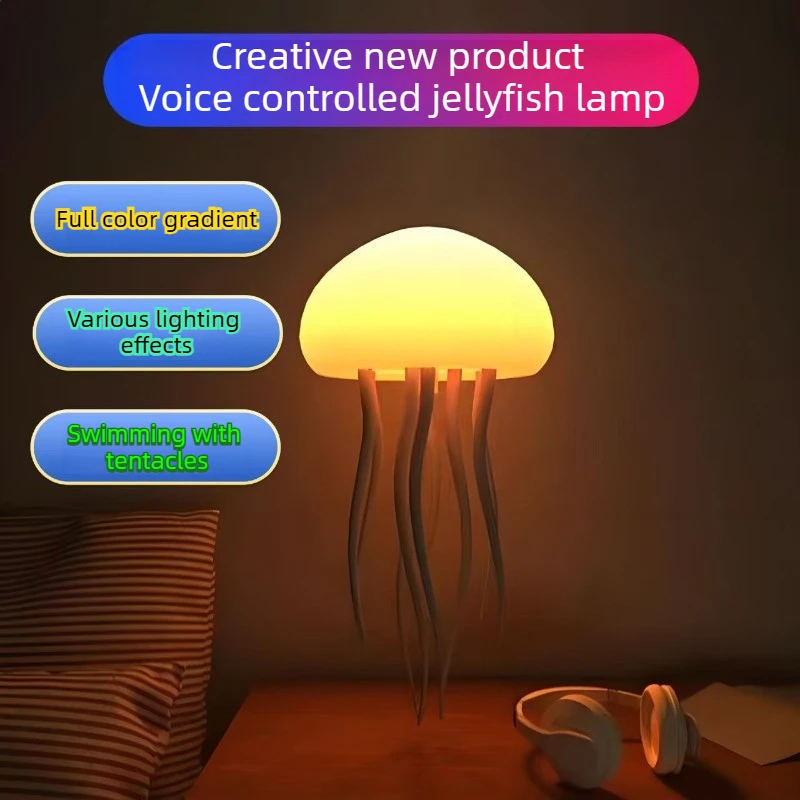 Lámpara de medusa controlada por voz con gradiente a todo Color, lámpara de ambiente de inducción creativa, colgante suspendido, luz nocturna de Navidad
