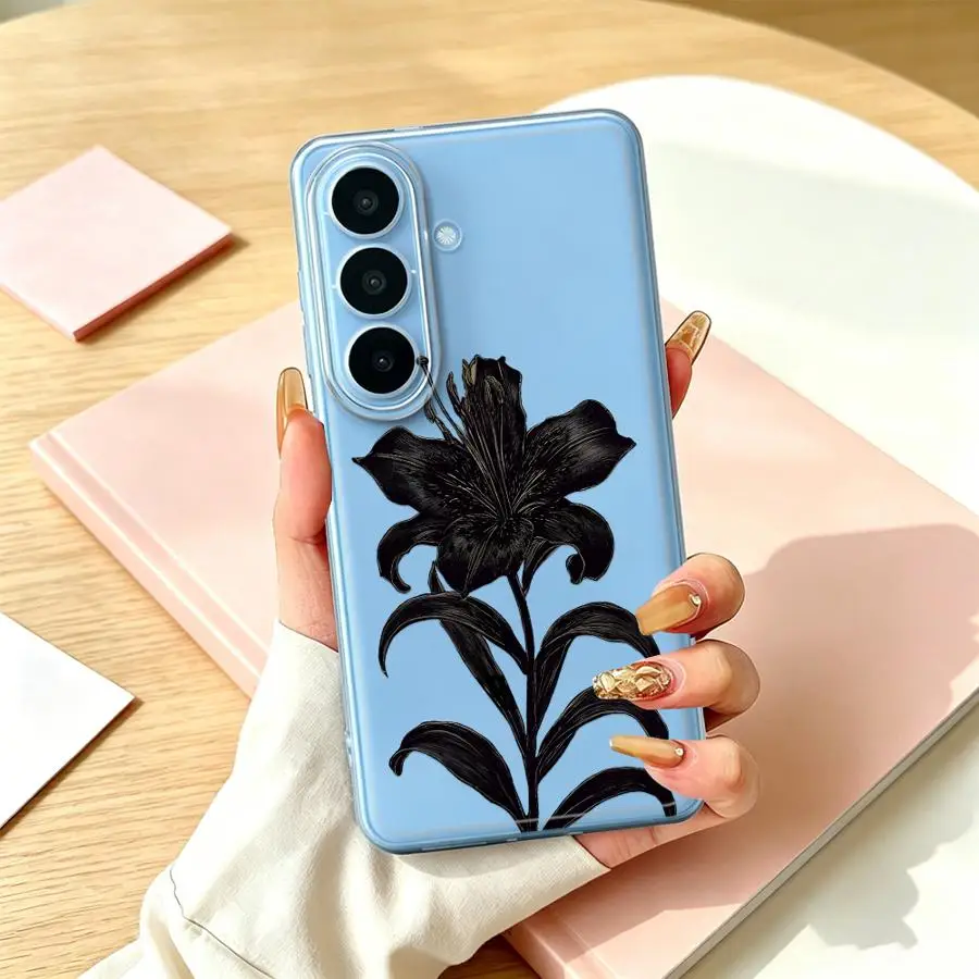 Black Flower Art Case for Samsung Galaxy A33 A52 A54 A15 A52 A37 A57 A26 A24 A55 A23 A25 A51 A36 A13 A34 A35 A56 A27 A14 A16