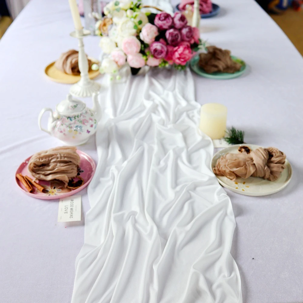 Knitterfreier Tischläufer aus Seidigem Polyester als Hintergrundtuch für Hochzeit, Babyparty, Geburtstag und Tischdekoration – Detail 2