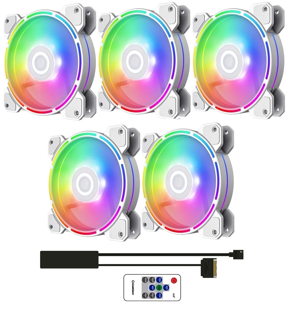 Kit 5 Fan Argb Fn-12rainbow-d Wt + Gamemax Controller