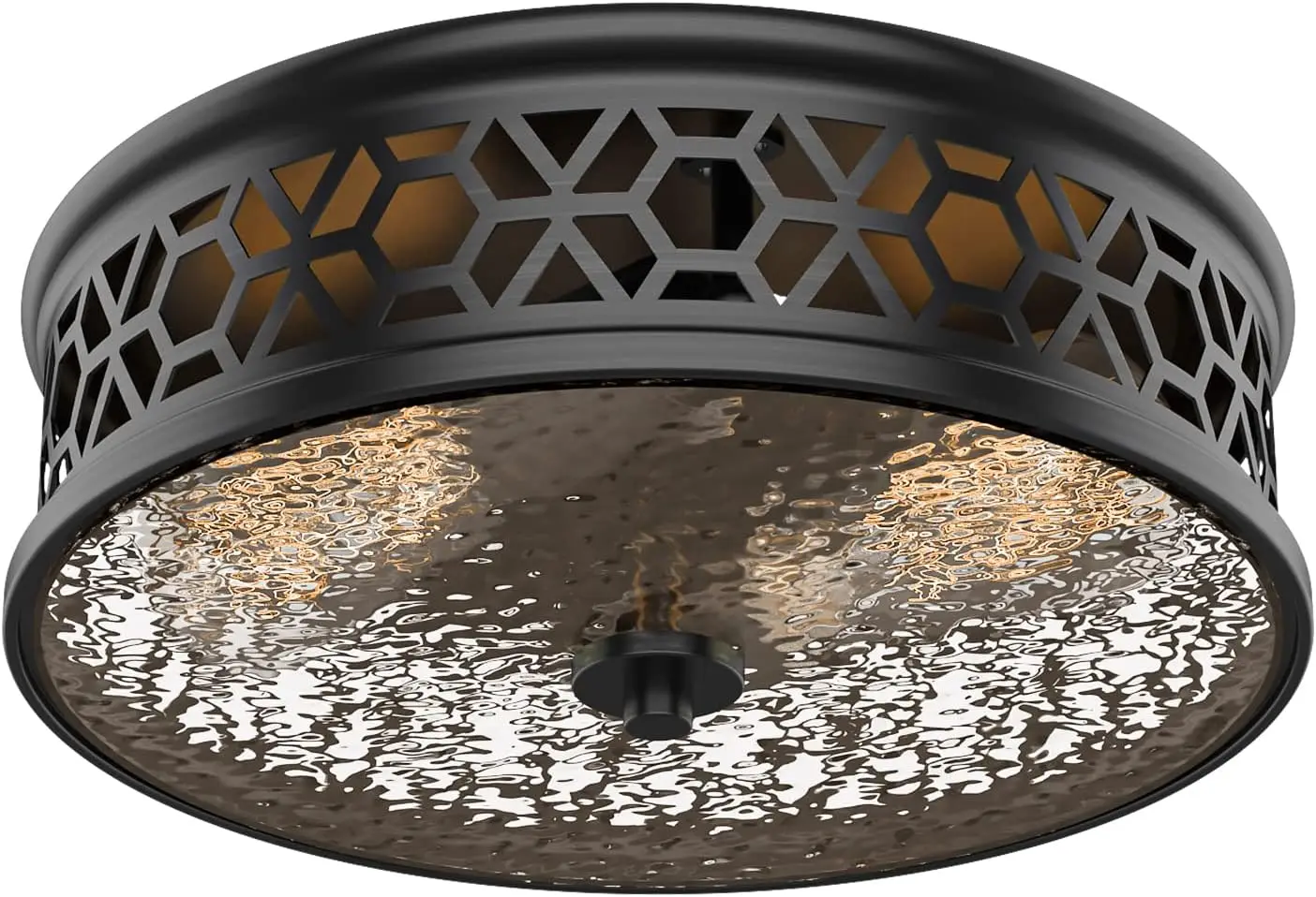

Vintage Ceiling Light, 12 Inch 2 Light with Rippled Glass, Black Fixture for Hallway Kitchen Bathroom Bedroom