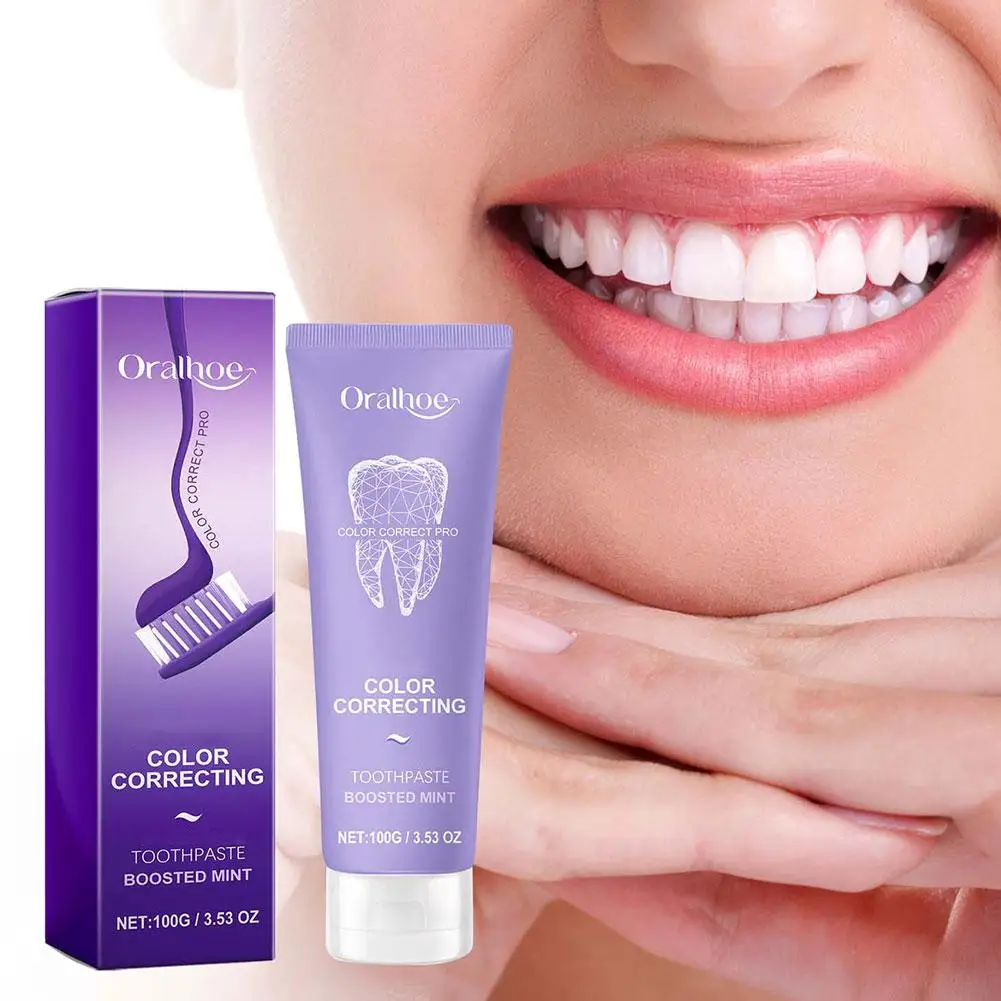 100g Purple Whitening Toothpaste Removal Tooth Stains Repairing Care For Teeth Gums Fresh Breath Brightening Teeth Care V3A2