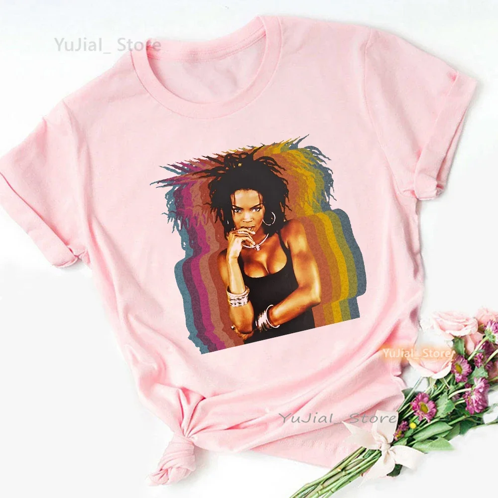 Rainbow Lauryn Hill Print Pink T Shirt Women Fugees Music Hip Hop T-Shirt Female Aesthetic Clothes Summer Tops Tee Shirt Femme