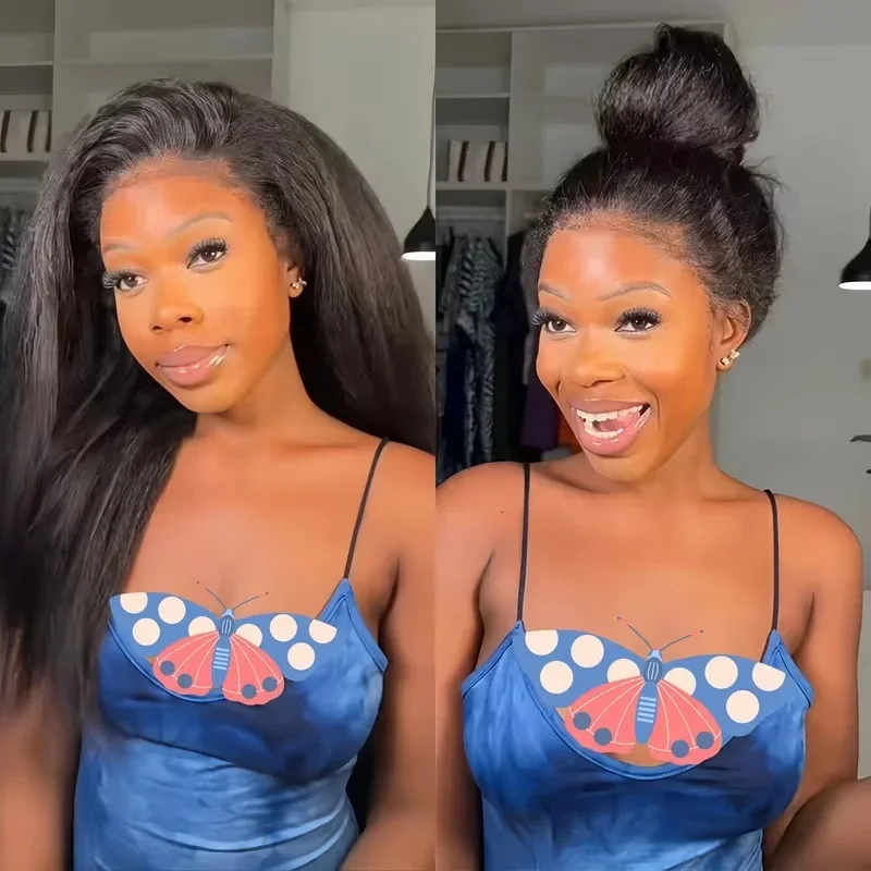 

13x4 Kinky Straight Transparent Lace Front Human Hair Wigs HD Lace Frontal Wigs Pre Plucked Black Yaki Kinky Straight Human Hair