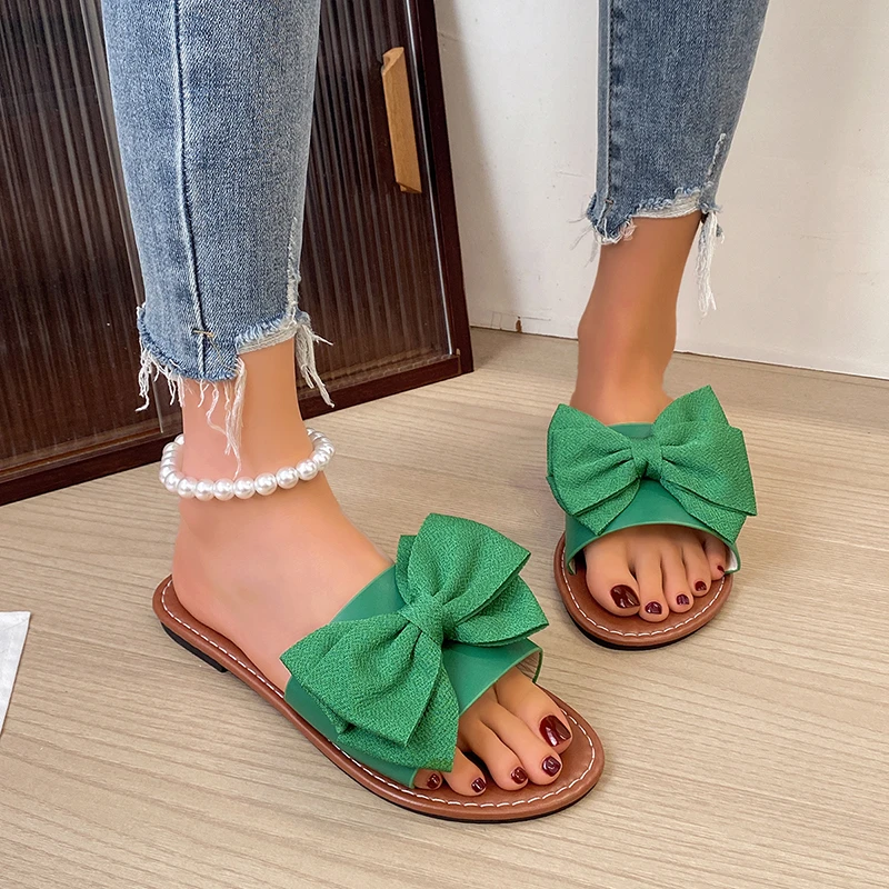 Round Headed Comfortable Casual Flat Slippers Butterfly Bow Beach Slippers for Women Sd424138b6efa435690ee17933e239964z