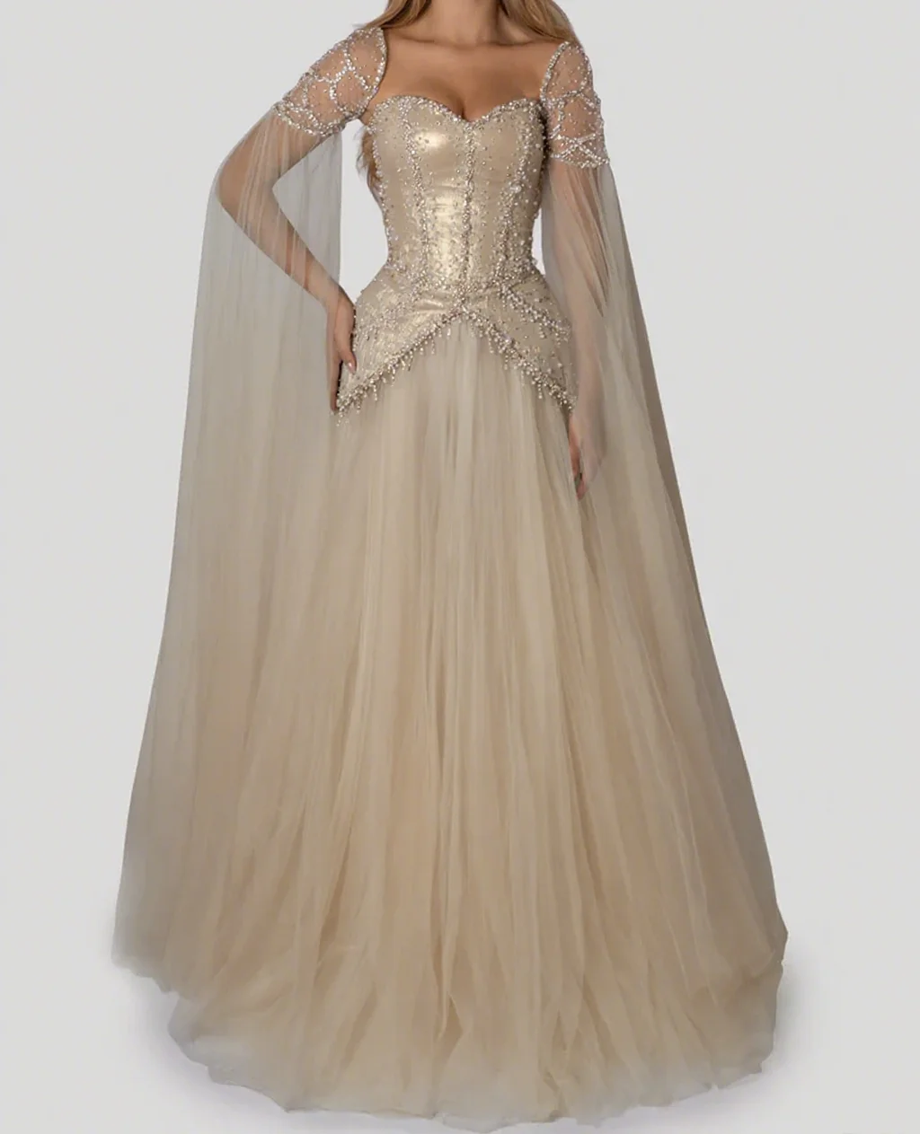 

Luxury A-Line Prom Dress Mint Beaded Corset and Tulle Skirt Customized