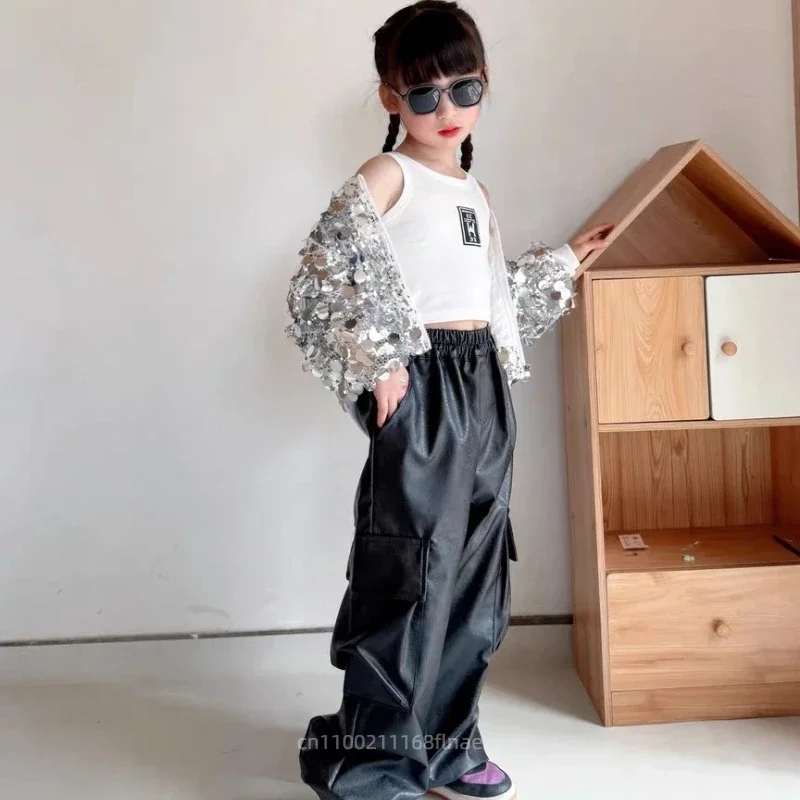 Kinder-Streetdance-Kostüm Pailletten-Auftrittsanzug für Jungen Hip-Hop-Anzug Mädchen Jazz-Tanz-Auftritts-Runway-Kostüm – Detail 3
