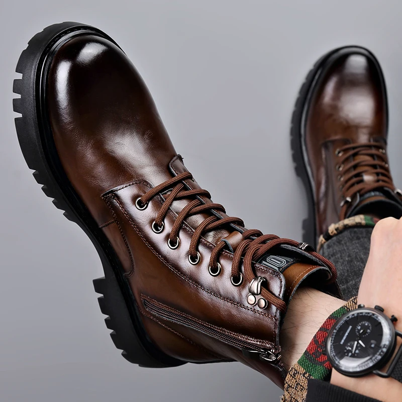 Men High Top Boots PU Thick Sole Comfortable Classic Versatile Men Boots