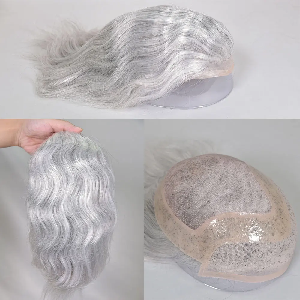 HW Style Swiss Lace Front Toupee Human Hair piece Fine Mono Lace Replacement System PU 8x10 1B Human Hair Mixed Synthetic Hair