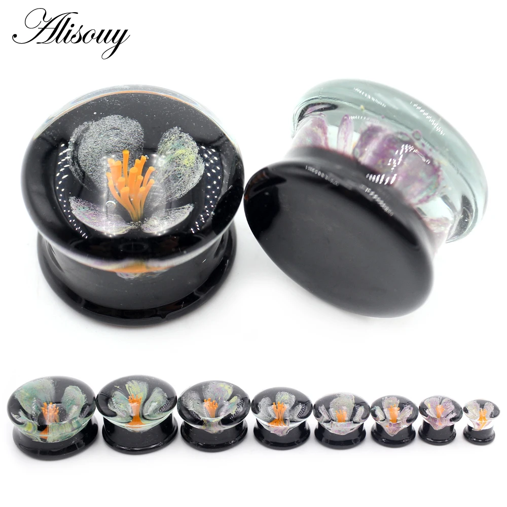 

Alisouy 1PC Transparent Flower Petal Glass Ear Plugs Tunnels Guages Stretcher Expander Extender Earrings Piercing Body Jewelry