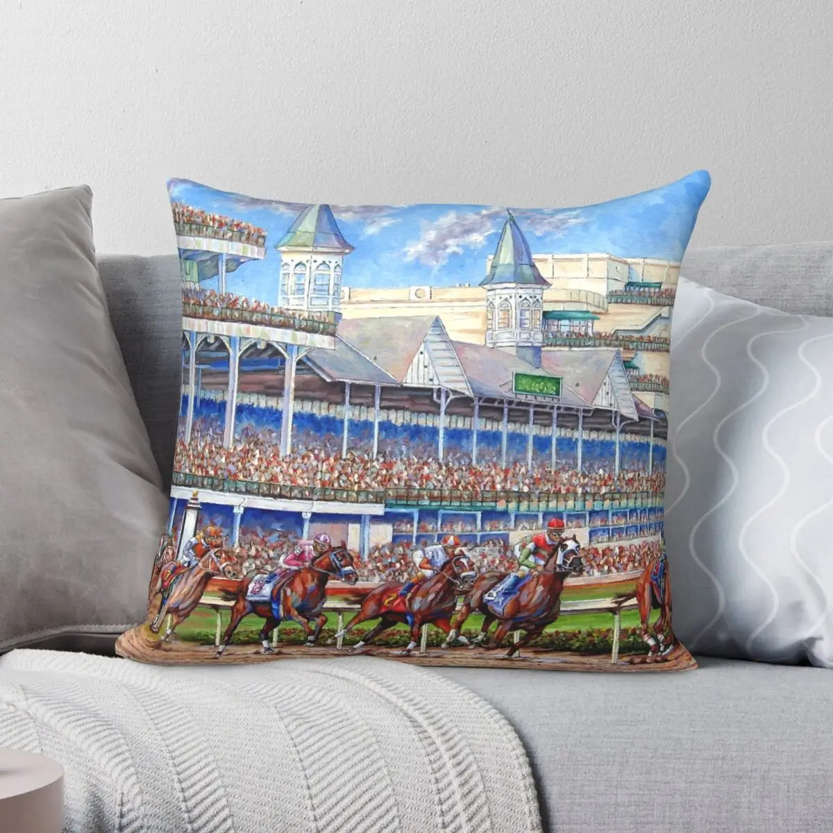 The Kentucky Derby Leading The Field Pillowcase Polyester Linen Velvet Pattern Zip Decor Pillow Case Sofa Cushion Cover 18